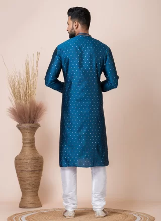 Gripping Rama Jacquard Silk Kurta Pyjama with Print Work