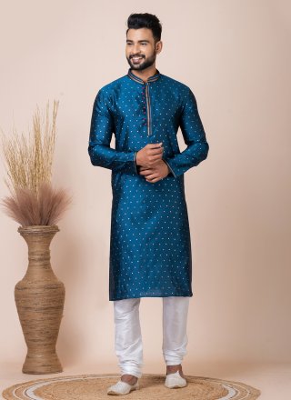 Gripping Rama Jacquard Silk Kurta Pyjama with Print Work