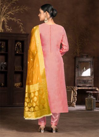 Hand and Print Work Art Silk Trendy Suit In Pink for Ceremonial