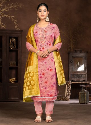 Hand and Print Work Art Silk Trendy Suit In Pink for Ceremonial