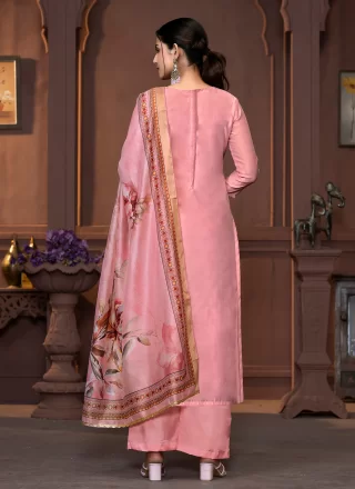 Hand and Woven Work Modal Pant Style Suit In Pink