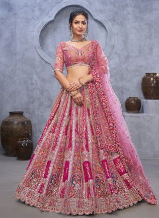 Hand, Sequins and Thread Work Organza A - Line Lehenga Choli In Purple