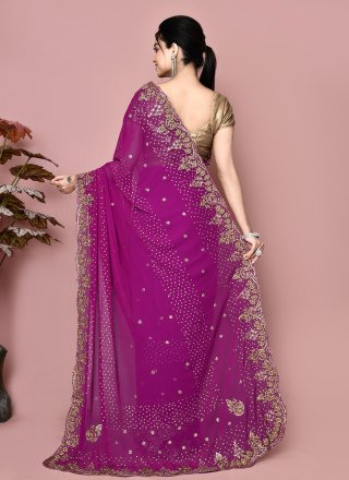 Hand Work Georgette Designer Saree In Blue and Rani
