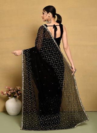 Hand Work Georgette Trendy Saree In Black