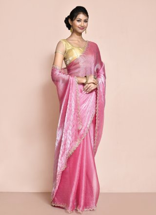 Hand Work JIMMY CHU Classic Saree In Pink