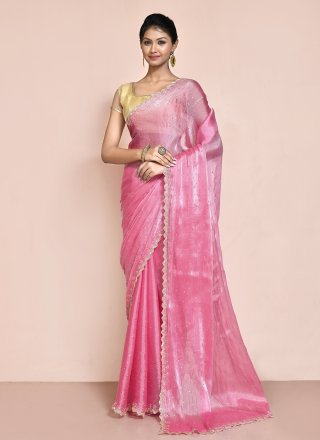 Hand Work JIMMY CHU Classic Saree In Pink