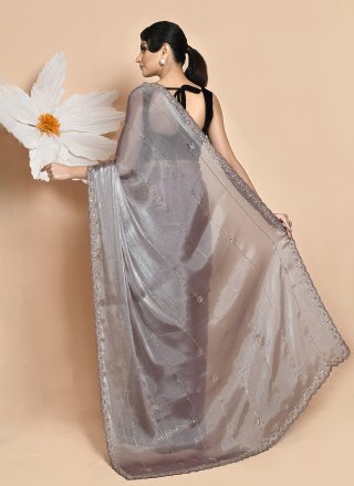 Hand Work JIMMY CHU Classic Sari In Silver for Ceremonial
