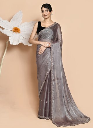 Hand Work JIMMY CHU Classic Sari In Silver for Ceremonial