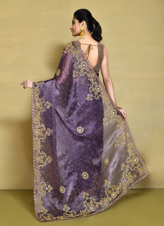 Hand Work JIMMY CHU Traditional Saree In Mauve