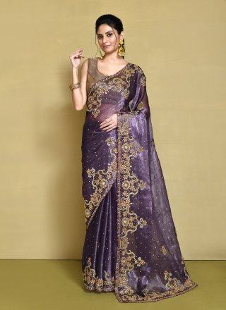 Hand Work JIMMY CHU Traditional Saree In Mauve