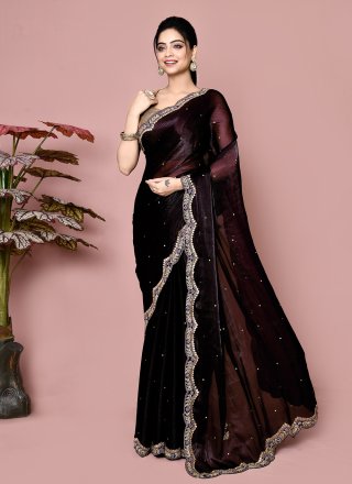 Hand Work JIMMY CHU Traditional Saree In Wine