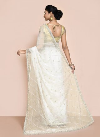 Hand Work Organza Contemporary Sari In White