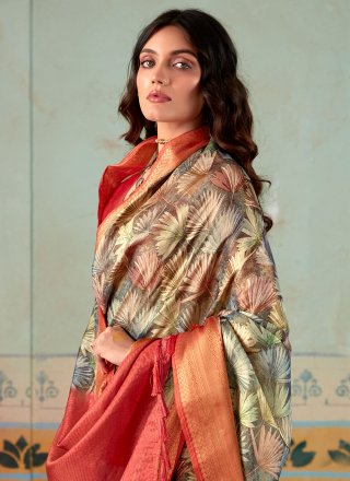 Handloom Silk Designer Sari with Floral Patch Work