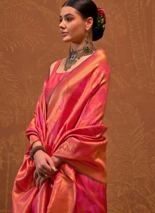 Handloom Silk Trendy Saree In Peach and Pink