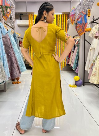 Haute Mustard Silk Designer Kurti with Fancy and Mirror Work