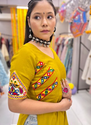 Haute Mustard Silk Designer Kurti with Fancy and Mirror Work