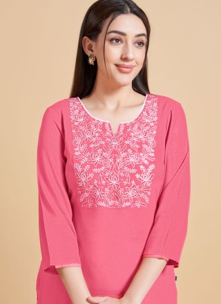 Heavenly Hot Pink Viscose Party Wear Kurti with Embroidered Work