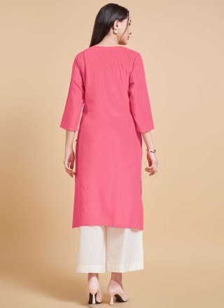 Heavenly Hot Pink Viscose Party Wear Kurti with Embroidered Work