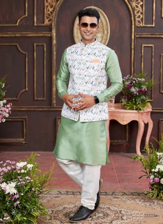 Honourable Multi Colour Art Silk Kurta Payjama with Jacket