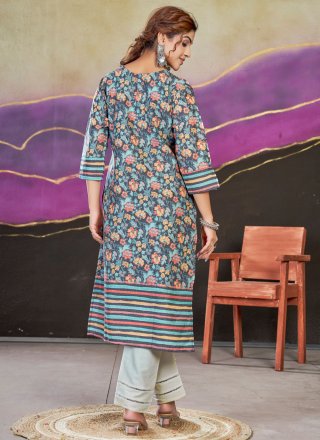 Honourable Multi Colour Cotton Party Wear Kurti with Digital Print and Lucknowi Work Work