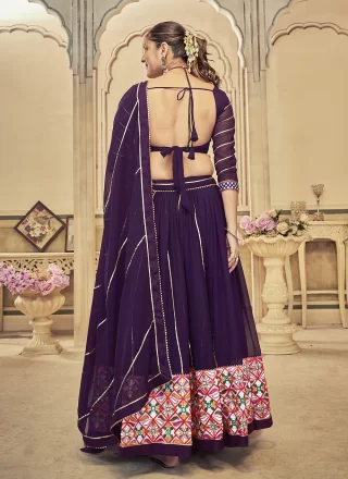 Honourable Purple Georgette A - Line Lehenga Choli with Embroidered, Mirror and Thread Work
