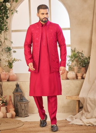 Hot Pink Art Silk Kurta Payjama with Jacket