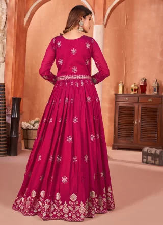 Hot Pink Art Silk Trendy Suit with Embroidered Work for Women