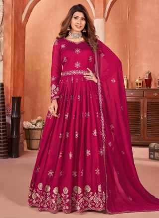 Hot Pink Art Silk Trendy Suit with Embroidered Work for Women