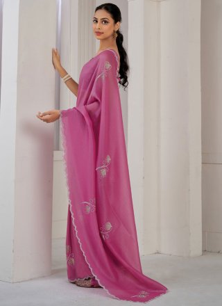 Hot Pink Crush Cut Dana and Swarovski Work Classic Saree
