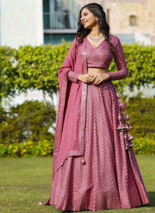 Hot Pink Faux Georgette Lehenga Choli