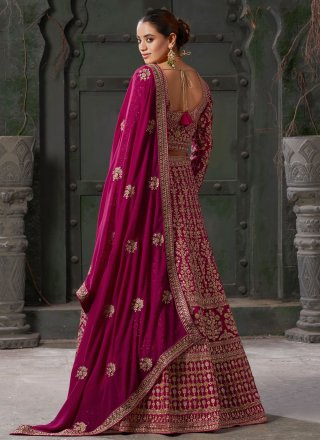 Hot Pink Georgette Cord, Embroidered, Fancy and Stone Work Readymade Lehenga Choli