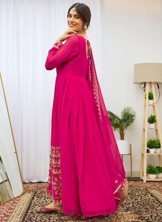 Hot Pink Georgette Sequins and Zari Work  Designer Gown for Festival