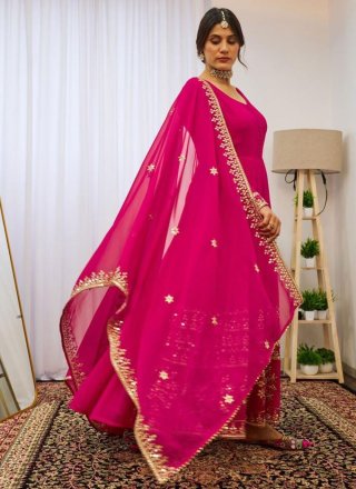 Hot Pink Georgette Sequins and Zari Work  Designer Gown for Festival
