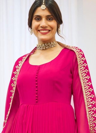 Hot Pink Georgette Sequins and Zari Work  Designer Gown for Festival