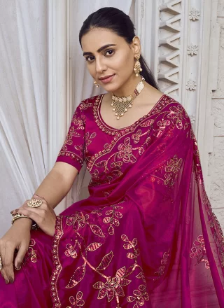 Hot Pink Net Designer Sari