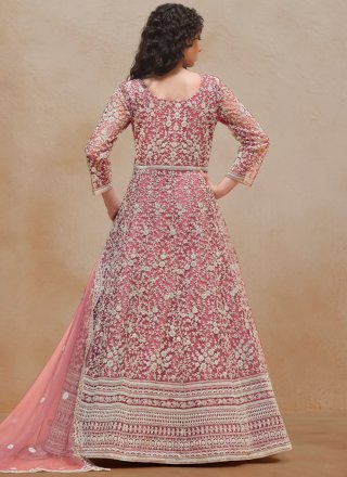 Hot Pink Net Embroidered Work  Designer Gown for Women