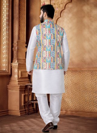 Hypnotic Multi Colour and White Cotton Kurta Payjama with Jacket