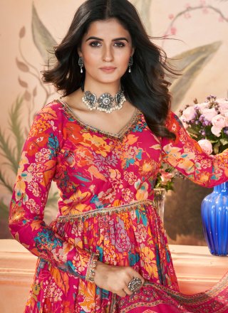 Hypnotic Rani Silk Readymade Salwar Suit with Foil Print and Lace Work