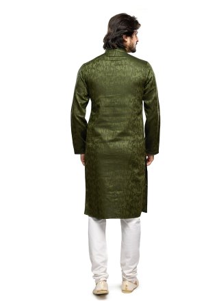 Imperial Green Art Silk Kurta Pyjama with Print and Thread Work