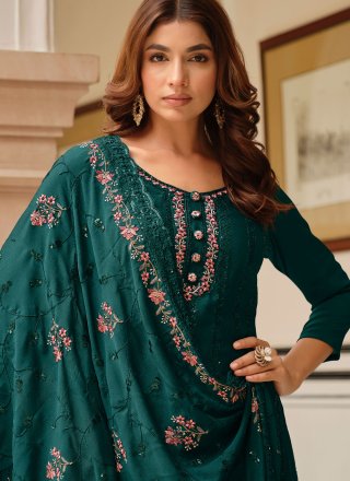 Imperial Green Chinon Salwar Suit with Embroidered and Sequins Work
