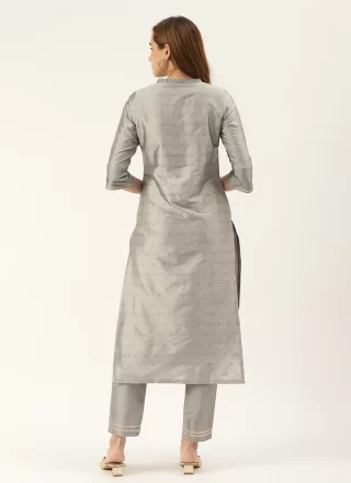 Imperial Grey Silk Blend Pant Style Suit with Jacquard and Woven Work