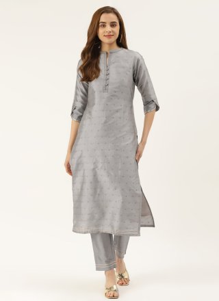 Imperial Grey Silk Blend Pant Style Suit with Jacquard and Woven Work