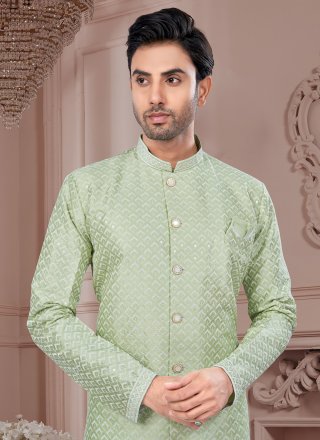 Imported Indo Western Sherwani with Buttons, Machine Embroidery, Stone and Thread Work