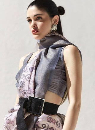 Imposing Grey and Pink Art Silk Classic Sari