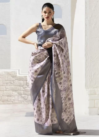 Imposing Grey and Pink Art Silk Classic Sari