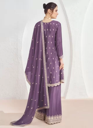 Incredible Purple Chinon Trendy Suit with Embroidered Work
