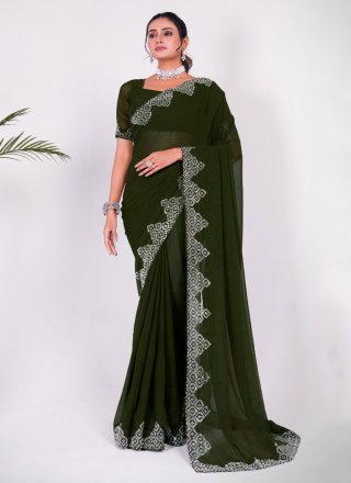 Integral Green Silk Designer Saree