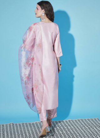 Intricate Pink Silk Blend Trendy Suit