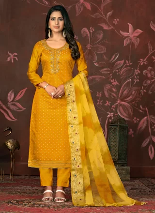 Intriguing Mustard Organza Pant Style Suit