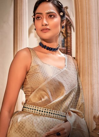 Intrinsic Cream Silk Contemporary Saree with Weaving and Zari Work